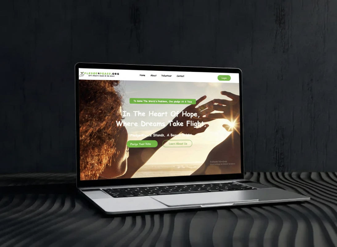 Pledge4Peace NGO and Social Impact Website Design on Laptop Mockup by DeInfinite Studio